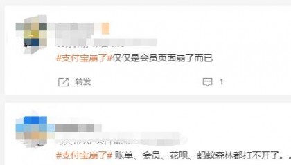 支付宝崩了登上微博热搜,客服回应:系统原因,现已修复