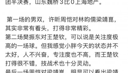 邓亚萍评樊振东:状态并不太好,人不兴奋,专注度也不高