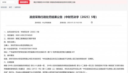中标后无正当理由拒签合同,深圳市深水水务咨询有限公司被罚