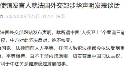 中国驻法国使馆发言人就法国外交部涉华声明发表谈话